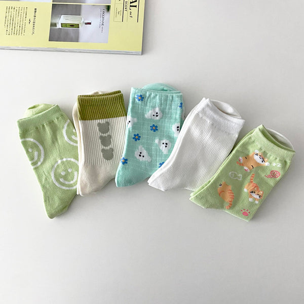 AURACASA Daily Women 5 Pairs Socks 05. Mint Blue set