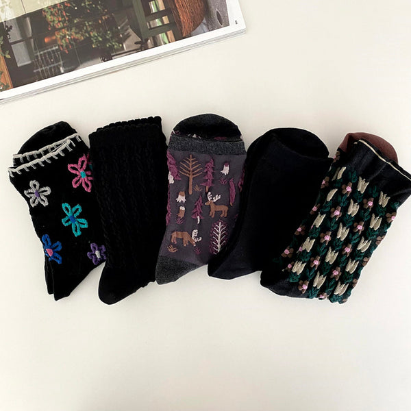 AURACASA Daily Women 5 Pairs Socks 13. black set