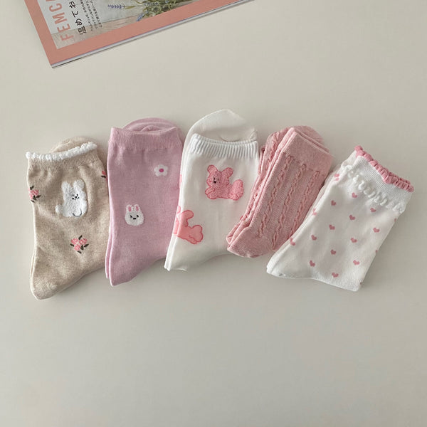 AURACASA Daily Women 5 Pairs Socks 09. Pink Set