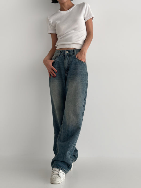 Baggy Wide-Leg Jeans - Vintage Wash, High-Rise, 3 Lengths (Short, Midi, Long)