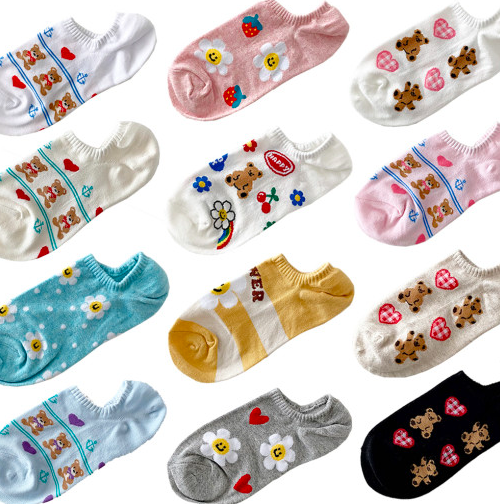 AURACASA  cotton smile pattern fake socks 면 덧신 스마일 페이크삭스